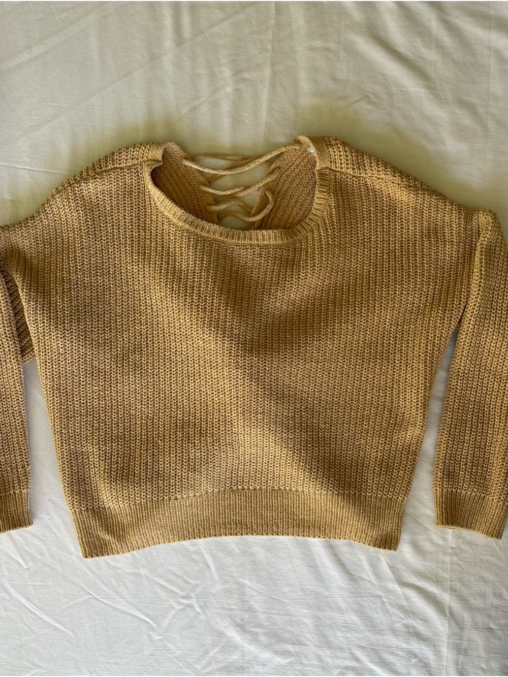 Pink Republic Tan Crewneck Sweater with Back Lace-Up